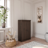 Estante de madeira com 1,19 m com acabamento liso na cor nibs e duas portas / Coleção biblioteca